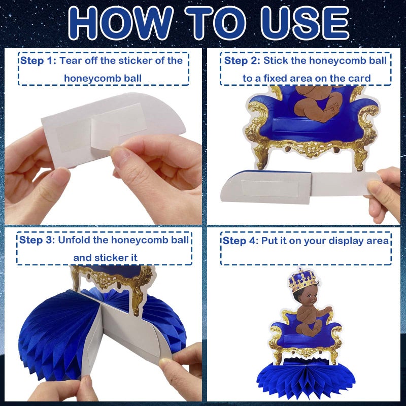 Buerhanerry 9Pcs Royal Prince Honeycomb Centerpieces Table Toppers  Little Prince Baby Shower for Table Decorations  Prince Themed Birthday Party Supplies  Wild One Birthday Party Decorations for Boys Kids - Image 3
